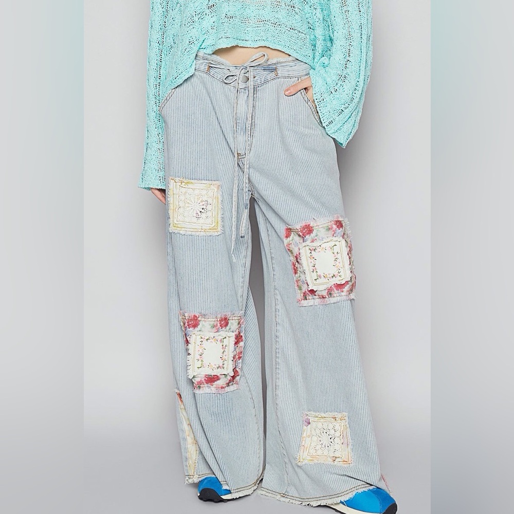 POL Women's Patchwork Jeans - Blue and Pink